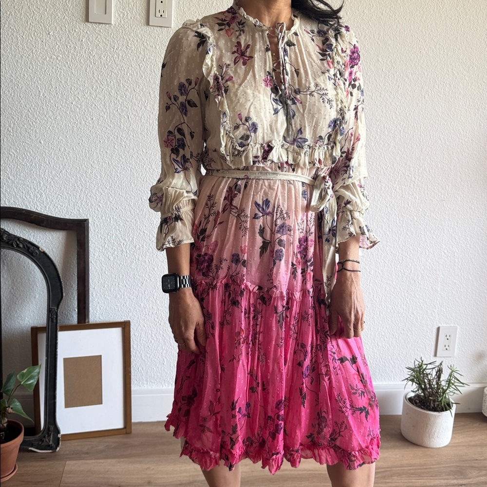 Anthropologie Purple and Cream Floral Dress